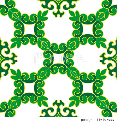 Real Tatar seamless pattern. Islamic floral geometry. Culture of the Tatar people, symbols of green and red. Real Tatar seamless pattern. Islamic floral geometry. Culture of the Tatar people, symbols of green and red. 116197533