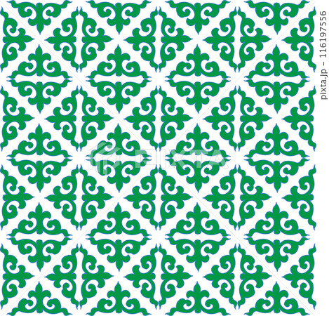 Real Tatar seamless pattern. Islamic floral geometry. Culture of the Tatar people, symbols of green and red. Real Tatar seamless pattern. Islamic floral geometry. Culture of the Tatar people, symbols of green and red. 116197556