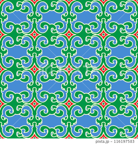 Real Tatar seamless pattern. Islamic tulip, floral geometry. Culture of the Tatar people, symbols of green and red. 116197583