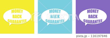 Money back guarantee. The concept of guaranteeing the safety of your finances. Full security of monetary deposits. Set of vector posters Money back guarantee. The concept of guaranteeing the safety of your finances. Full security of monetary deposits. Set of vector posters 116197846