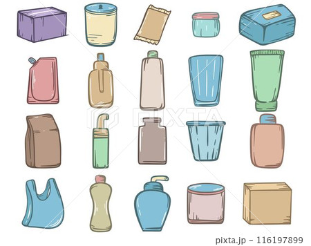 Set of various packaging - bottle, box, jar, bag and others Set of various packaging - bottle, box, jar, bag and others 116197899