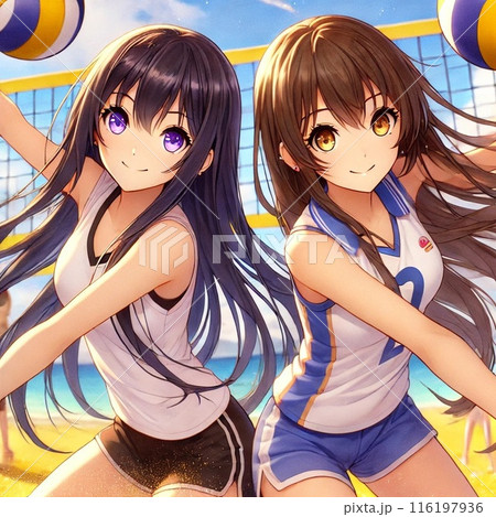 ビーチで遊ぶ水着の女の子 116197936