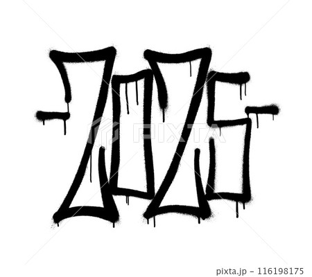 Sprayed 2025 tag gfont graffiti with overspray in black over white. Vector illustration. Sprayed 2025 tag gfont graffiti with overspray in black over white. Vector illustration. 116198175