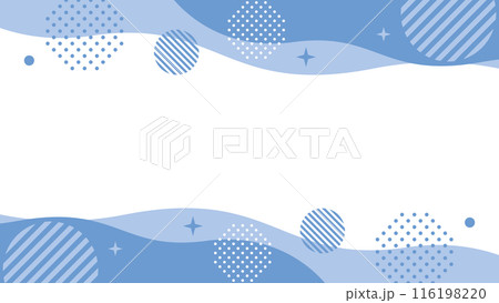 幾何学フレーム　波　ウェーブ　青　水玉 116198220
