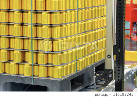The pallet of gold aluminum cans. 116198243