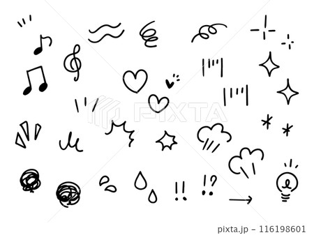 手描きの感情のあしらいの漫符イラスト アイコンセット 116198601