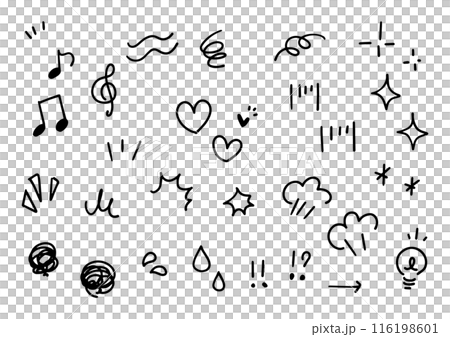手描きの感情のあしらいの漫符イラスト アイコンセット 116198601