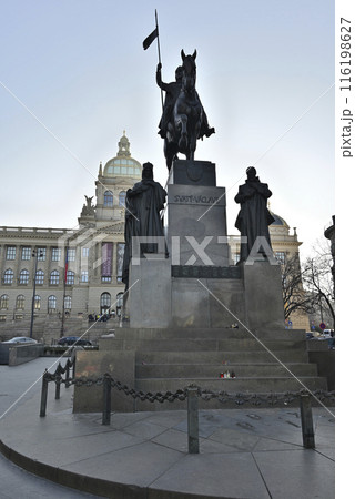 Statue of Saint Wenceslas with National Museum building in the background, in Prague, capital of Czech Republic Statue of Saint Wenceslas with National Museum building in the background, in Prague, capital of Czech Republic 116198627