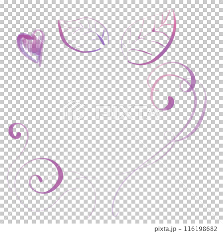 Pink Doodle elements, leaves, swirls for the design of frames, patterns, decor. 116198682