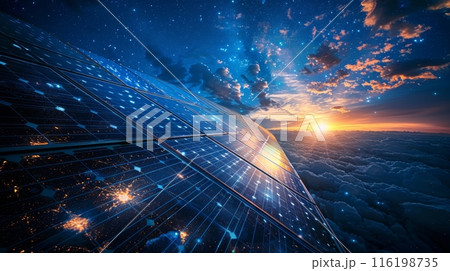 Sun shining through a solar panel generating energy and converting sunlight into electricity. Sun shining through a solar panel generating energy and converting sunlight into electricity. 116198735