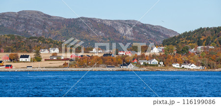 Norwegian landscape, panoramic photo taken on an autumn day 116199086