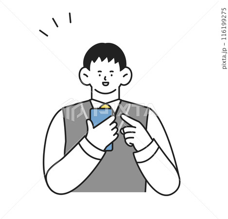 スマホを使う制服姿の男子学生　ポジティブな表情イラスト 116199275