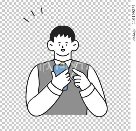 スマホを使う制服姿の男子学生　ポジティブな表情イラスト 116199275