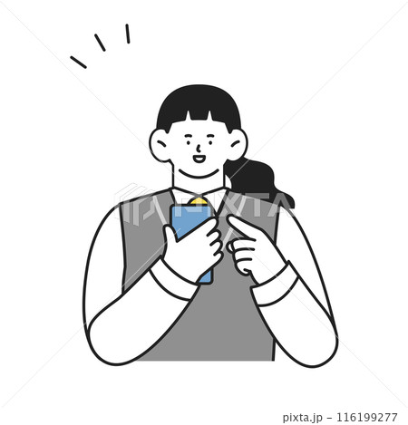 スマホを使う制服姿の女子学生　ポジティブな表情イラスト 116199277