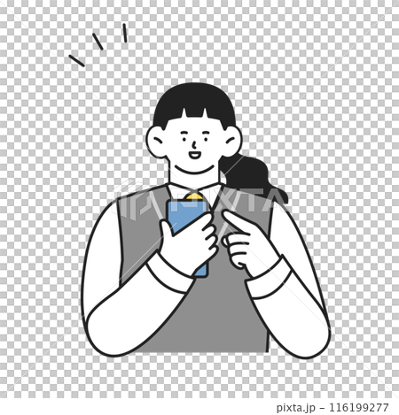スマホを使う制服姿の女子学生　ポジティブな表情イラスト 116199277