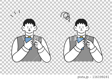 スマホを使う制服姿の男子学生　ポジティブとネガティブの2つの表情イラストセット 116199281