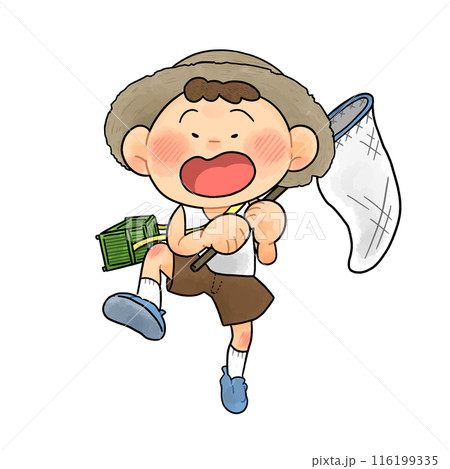 夏_虫取りをする元気な男の子のイラスト【全身】 116199335