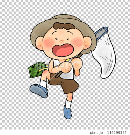 夏_虫取りをする元気な男の子のイラスト【全身】 116199335