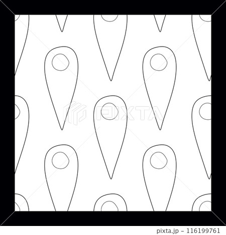 Seamless pattern with outlines of location symbols. Vector illustration on white background. Linear Background with Navigation Pins for Travelling. Template for Caver, Wallpaper, Fabric. Seamless pattern with outlines of location symbols. Vector illustration on white background. Linear Background with Navigation Pins for Travelling. Template for Caver, Wallpaper, Fabric. 116199761