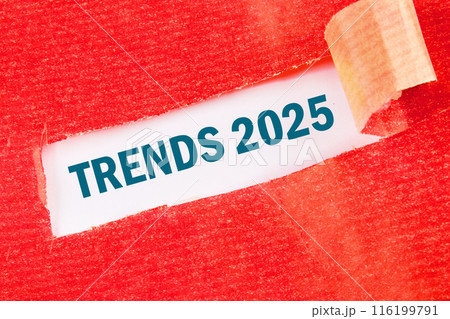2025 business marketing trends and planning change concept. TRENDS 2025 on a white background under torn paper 116199791
