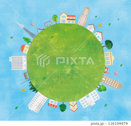 ビルや家などの街のフレーム水彩画 ビルや家などの街のフレーム水彩画 116199979