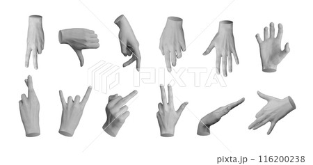 Finger gestures and symbols set. Thumb down, walking, touching, attacking, grabbing, crossing for 116200238