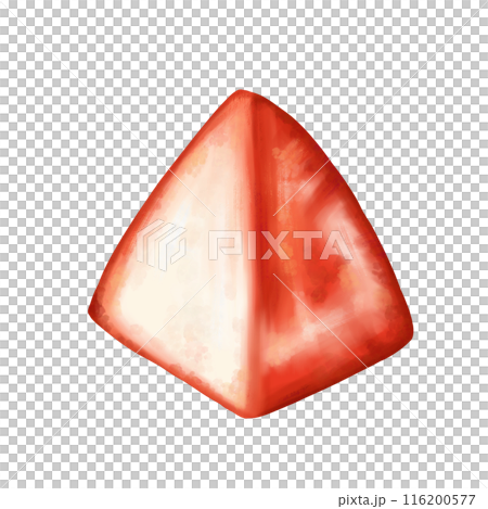 Juicy red strawberry quarter with a twig. Ripe berry for snacks, culinary dishes, milkshakes, buffets, ice cream, jam. A natural dessert from a farmer's harvest. Isolated digital illustration 116200577