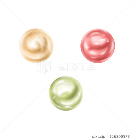 Colorful shiny edible beads. Decor for decorating cakes, cupcakes, pies, confectionery, cocktails and drinks. For bakeries and home production. Digital isolated illustration Colorful shiny edible beads. Decor for decorating cakes, cupcakes, pies, confectionery, cocktails and drinks. For bakeries and home production. Digital isolated illustration 116200578