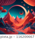 Fantasy landscape with mountains and red planet 116200667