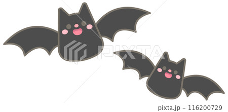 Kid hand drawn cute and colorful happy halloween elements 2 flying bats 116200729