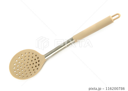 Kitchen slotted spoon isolated on white. Kitchen slotted spoon isolated on white. 116200786
