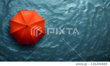 Red umbrella in the middle of the water. Copy space 116200889