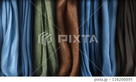 Different fabrics hang in folds 116200895