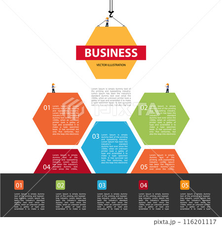 Tower crane builds building. Infographic Concept of building business. 116201117