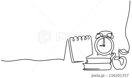 Apple, books, alarm clocks and globe. Education and study learning 116201357