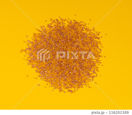 Sugar Sprinkles Pile, Golden Candy Sprinkles, Sweet Brown Flakes Glaze Decoration, Multicolored Crystals 116201389