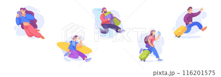 Happy People Characters Engaged in Active Motion Vector Illustration Set Happy People Characters Engaged in Active Motion Vector Illustration Set 116201575
