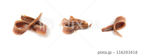 Canned anchovy fillet, marinated fish, traditional salted anchovy in oil on white Canned anchovy fillet, marinated fish, traditional salted anchovy in oil on white 116201618