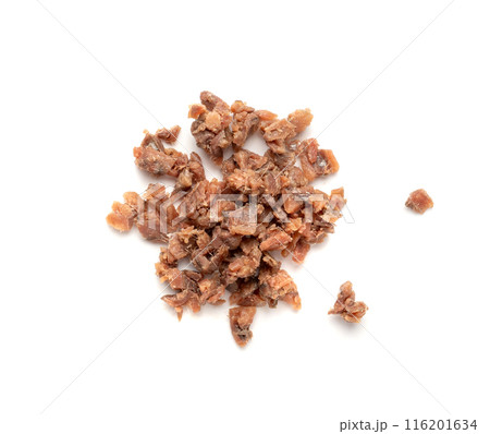 Finely chopped anchovy fillet, marinated fish, traditional salted anchovy in oil on white Finely chopped anchovy fillet, marinated fish, traditional salted anchovy in oil on white 116201634
