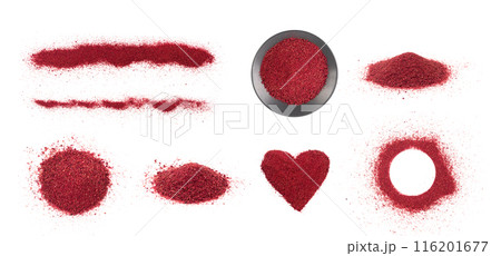 Sumac Powder Isolated, Red Sumach Ground Seasoning, Dry Sumak, Crushed Typhina Seeds 116201677