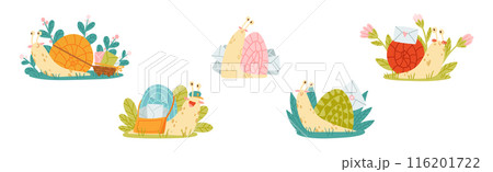 Cute Snail Character with Coiled Shell Carrying Envelope on Its Back Vector Set Cute Snail Character with Coiled Shell Carrying Envelope on Its Back Vector Set 116201722