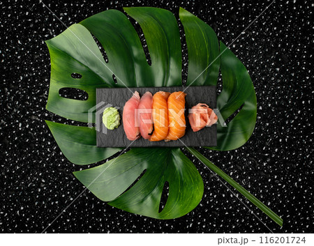Top View Sushi Mockup, Sushi Rolls Template, Susi with Rice and Raw Fish Banner, Asian Food Top View Sushi Mockup, Sushi Rolls Template, Susi with Rice and Raw Fish Banner, Asian Food 116201724