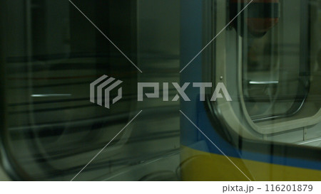 Subway car in the underground tunnels. Underground transport. Electric train in a tunnel. Public transport. Subway car in the underground tunnels. Underground transport. Electric train in a tunnel. Public transport. 116201879