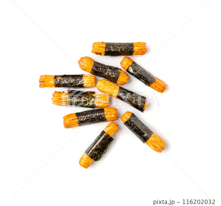 Senbei isolated, kaki no tane rice crackers, japanese crispy snack, sembei, okaki with wasabi, nori 116202032