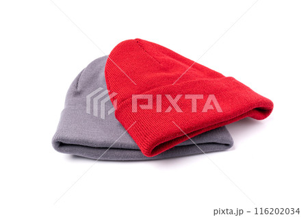 Winter Hat Isolated, Knitted Cap, Beige Winter Hat on White Background 116202034