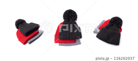Winter Hat Isolated, Knitted Cap, Beige Winter Hat on White Background Winter Hat Isolated, Knitted Cap, Beige Winter Hat on White Background 116202037