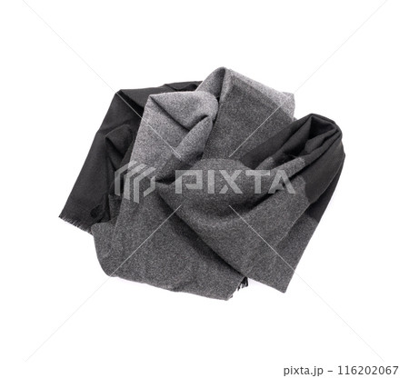 Scarf Isolated, Warm Gray Neckerchief, Autumn Shawl, Single Wool Scarf on White Background Scarf Isolated, Warm Gray Neckerchief, Autumn Shawl, Single Wool Scarf on White Background 116202067