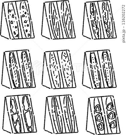 シンプルなサンドウィッチの線画イラストセット　線のみ 116202272