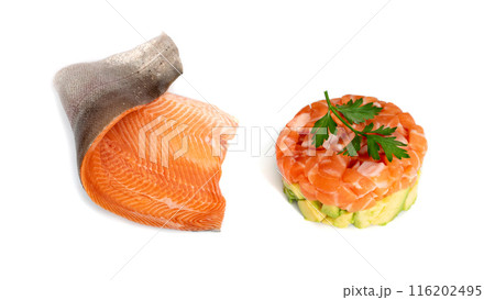 Raw Atlantic Salmon Fillet Isolated on White 116202495