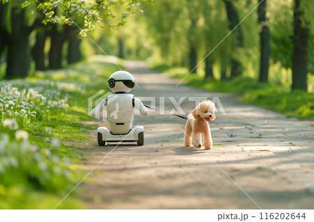 トイプードルを散歩に連れて行くペットロボット_2 116202644